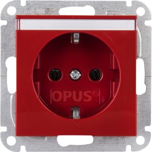 OPUS 55 Wandcontactdoos met randaarde en tekstveld rood
